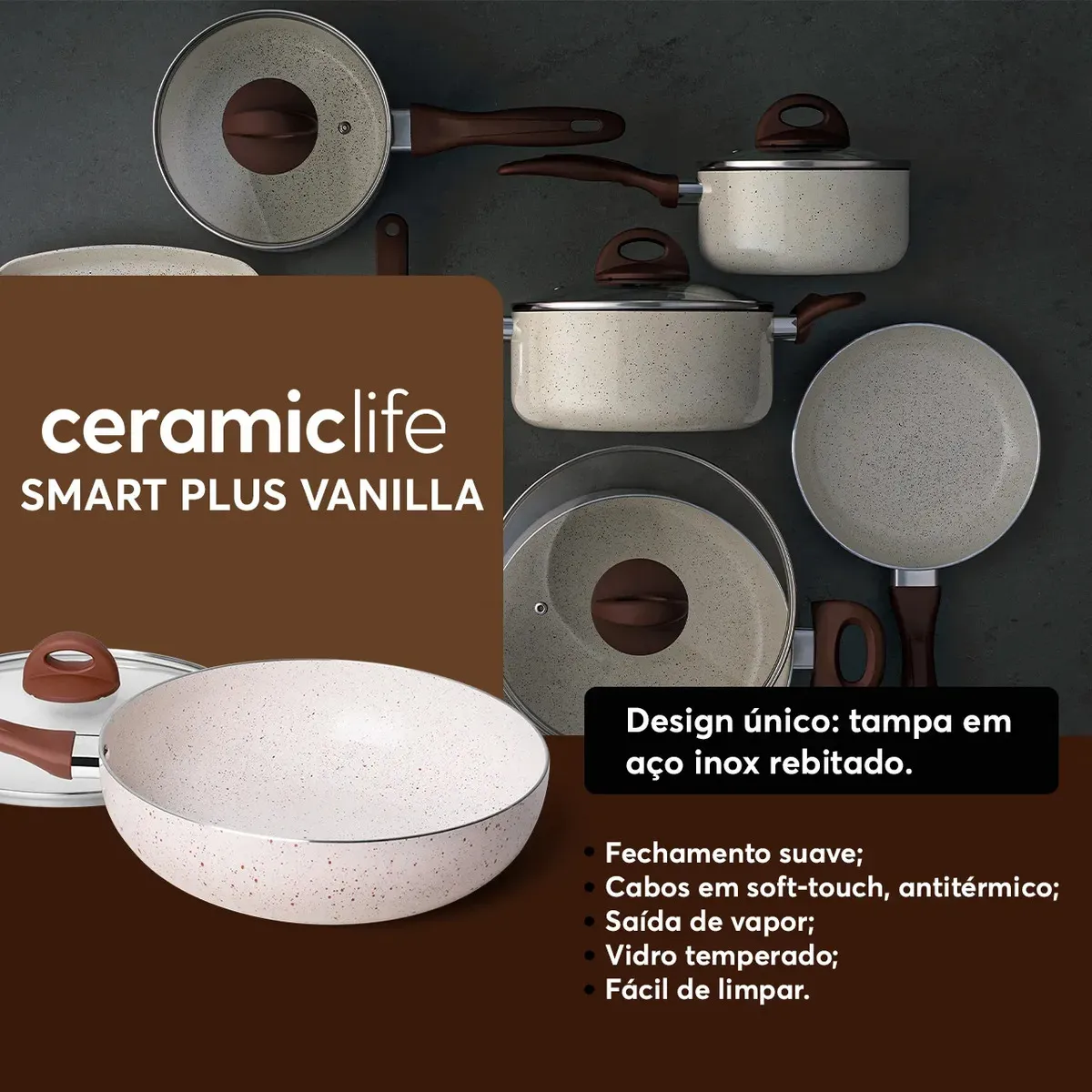 Conj de Panelas 8 Peças Ceramic Life Smart Plus Vanilla - Brinox - foto 3