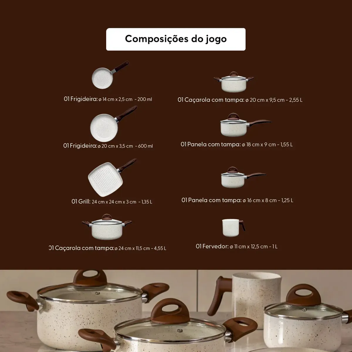 Conj de Panelas 8 Peças Ceramic Life Smart Plus Vanilla - Brinox - foto 4